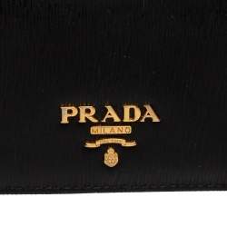 Pre Owned Prada Black Move Leather Logo Flap Card Case