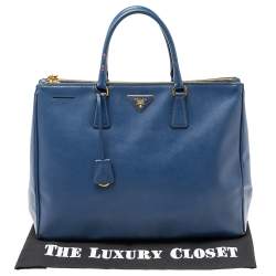 Pre Owned Prada Blue Saffiano Lux Leather Executive Galleria Tote