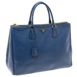 Pre Owned Prada Blue Saffiano Lux Leather Executive Galleria Tote