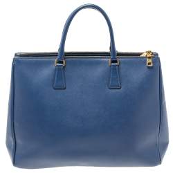 Pre Owned Prada Blue Saffiano Lux Leather Executive Galleria Tote
