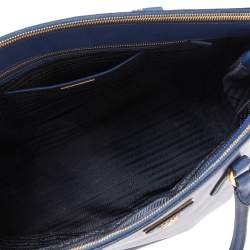Pre Owned Prada Blue Saffiano Lux Leather Executive Galleria Tote