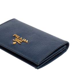 Pre Owned Prada Blue Saffiano Leather Bifold Card Case