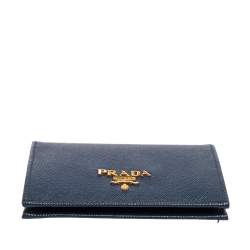Pre Owned Prada Blue Saffiano Leather Bifold Card Case