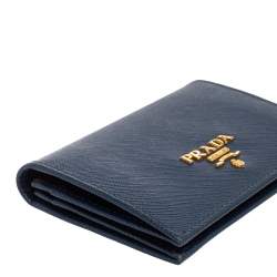 Pre Owned Prada Blue Saffiano Leather Bifold Card Case