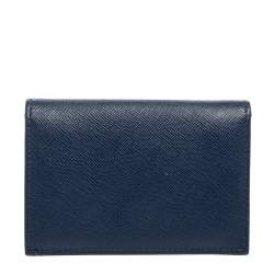 Pre Owned Prada Blue Saffiano Leather Bifold Card Case