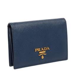 Pre Owned Prada Blue Saffiano Leather Bifold Card Case