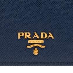 Pre Owned Prada Blue Saffiano Leather Bifold Card Case