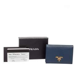 Pre Owned Prada Blue Saffiano Leather Bifold Card Case