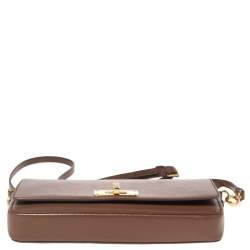 Pre Owned Prada Brown Saffiano Vernice Leather Turnlock Flap Shoulder Bag