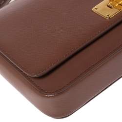 Pre Owned Prada Brown Saffiano Vernice Leather Turnlock Flap Shoulder Bag