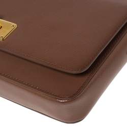 Pre Owned Prada Brown Saffiano Vernice Leather Turnlock Flap Shoulder Bag