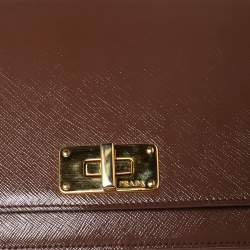 Pre Owned Prada Brown Saffiano Vernice Leather Turnlock Flap Shoulder Bag