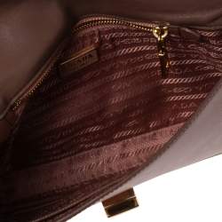 Pre Owned Prada Brown Saffiano Vernice Leather Turnlock Flap Shoulder Bag