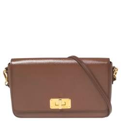 Pre Owned Prada Brown Saffiano Vernice Leather Turnlock Flap Shoulder Bag