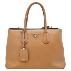 Pre Owned Prada Caramel Leather Double Tote