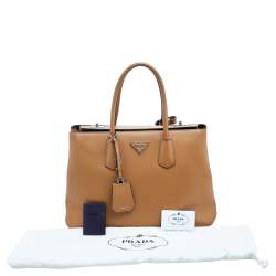 Pre Owned Prada Caramel Leather Double Tote