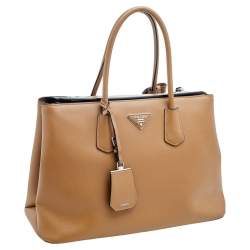 Pre Owned Prada Caramel Leather Double Tote