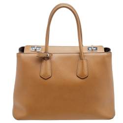 Pre Owned Prada Caramel Leather Double Tote