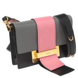 Pre Owned Prada Multicolor City Calf Leather Small Metal Ribbon Flap Bag