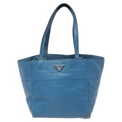 Pre Owned Prada Blue Vitello Daino Tote