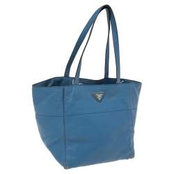 Pre Owned Prada Blue Vitello Daino Tote