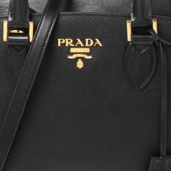 Pre Owned Prada Black Saffiano Leather Small Top Handle Crossbody Bag