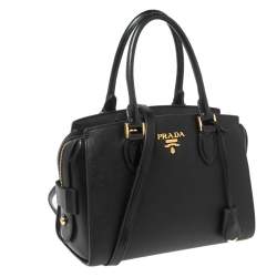 Pre Owned Prada Black Saffiano Leather Small Top Handle Crossbody Bag