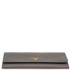 Pre Owned Prada Dark Khaki Saffiano Metal Leather Wallet on Chain