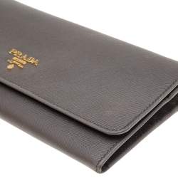 Pre Owned Prada Dark Khaki Saffiano Metal Leather Wallet on Chain