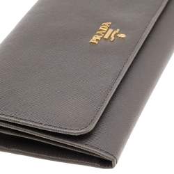 Pre Owned Prada Dark Khaki Saffiano Metal Leather Wallet on Chain
