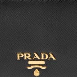 Pre Owned Prada Black Saffiano Lux Leather Logo Flap Compact Wallet