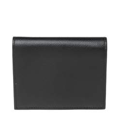 Pre Owned Prada Black Saffiano Lux Leather Logo Flap Compact Wallet