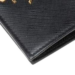 Pre Owned Prada Black Saffiano Lux Leather Logo Flap Compact Wallet