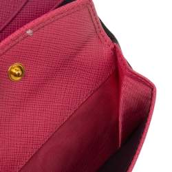 Pre Owned Prada Black Saffiano Lux Leather Logo Flap Compact Wallet