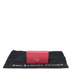 Pre Owned Prada Pink Move Leather Logo Flap Card Case
