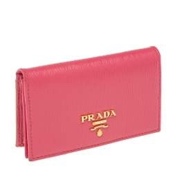 Pre Owned Prada Pink Move Leather Logo Flap Card Case