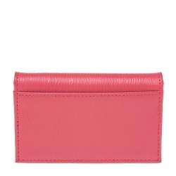 Pre Owned Prada Pink Move Leather Logo Flap Card Case