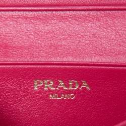 Pre Owned Prada Pink Move Leather Logo Flap Card Case
