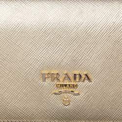 Pre Owned Prada Gold Saffiano Metal Leather Logo Flap Continental Wallet