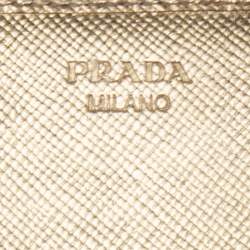 Pre Owned Prada Gold Saffiano Metal Leather Logo Flap Continental Wallet