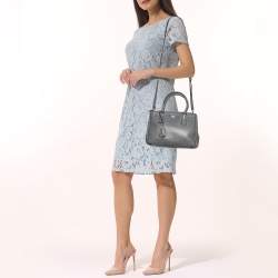 Pre Owned Prada Grey Leather Double Zip Tote