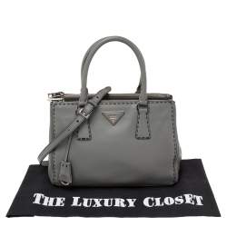 Pre Owned Prada Grey Leather Double Zip Tote
