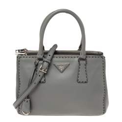 Pre Owned Prada Grey Leather Double Zip Tote