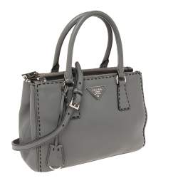 Pre Owned Prada Grey Leather Double Zip Tote