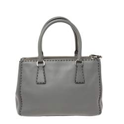 Pre Owned Prada Grey Leather Double Zip Tote