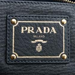 Pre Owned Prada Black Leather Vitello Daino Tote