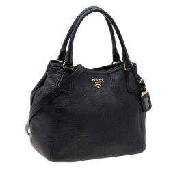 Pre Owned Prada Black Leather Vitello Daino Tote