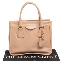 Pre Owned Prada Poudre Pink Saffiano Lux Leather Cannella Tote