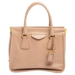 Pre Owned Prada Poudre Pink Saffiano Lux Leather Cannella Tote