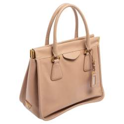 Pre Owned Prada Poudre Pink Saffiano Lux Leather Cannella Tote